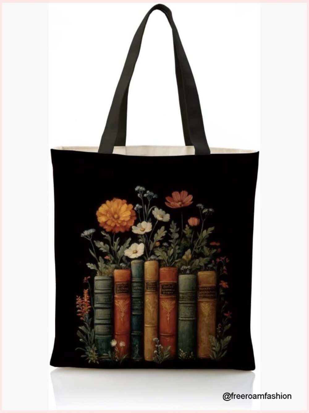 Canvas Tote Bag, Floral Print, Reusable Shopping Bag, Women's Casual Tote